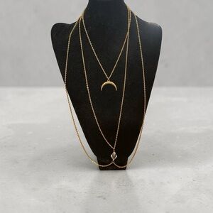 Gold Crescent Moon & Crystal Necklace Set